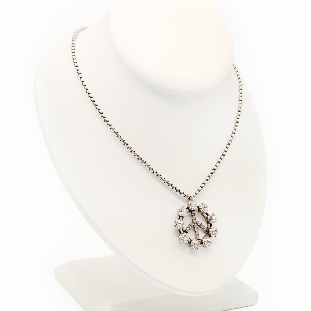 Boho hippie luxury Peace sign necklace pendant Swarovski crystals - Picture 2 of 3